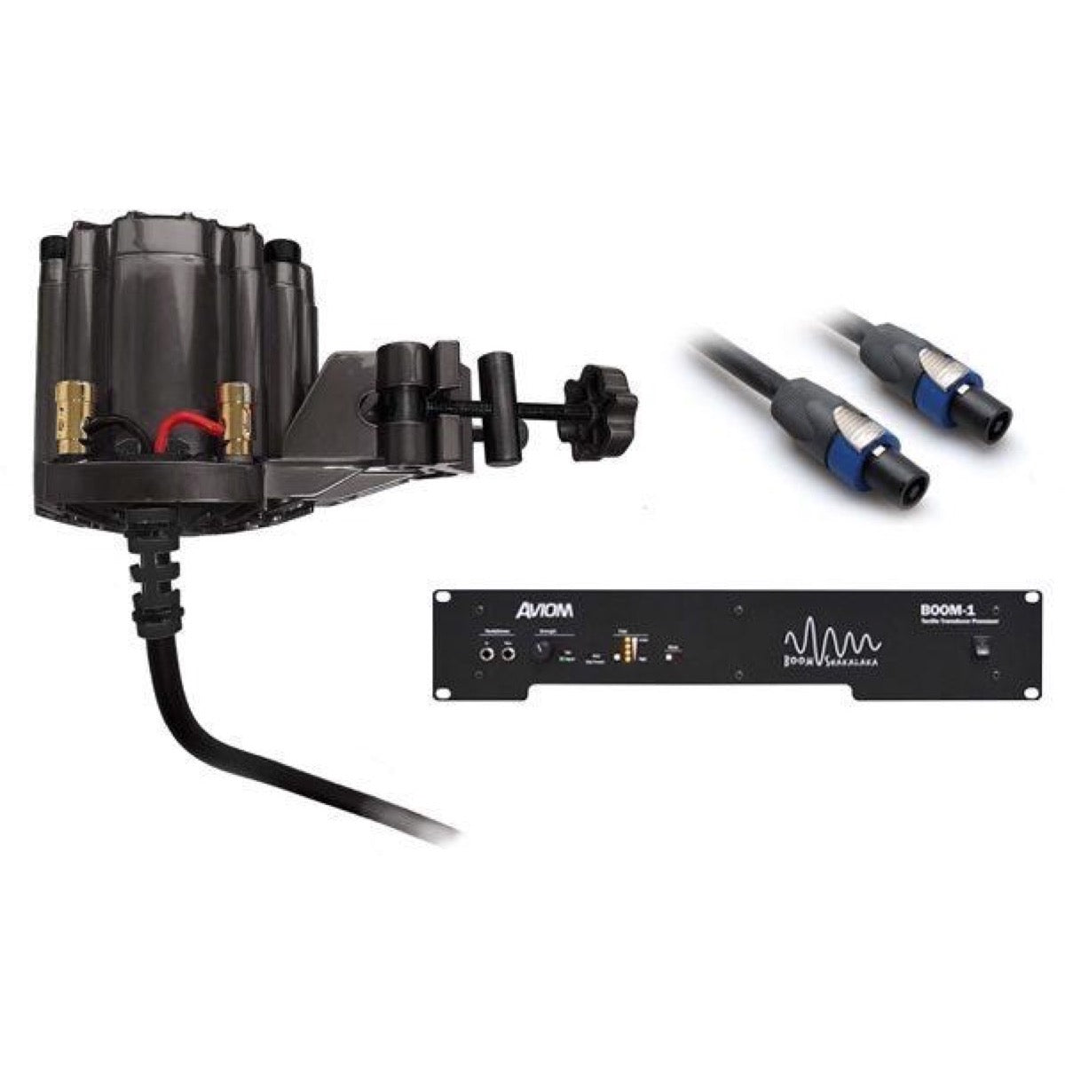 Aviom CCT-1 Clamp-On Tactile Transducer for Drum Throne, with Aviom BOOM-1 Tactile Transducer Processor Amp