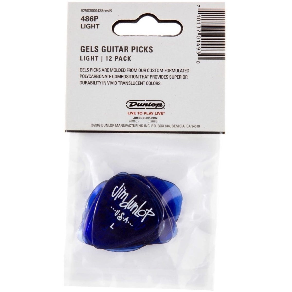 Dunlop Gel Guitar Picks (12-Pack), Blue, 486PLT, Light