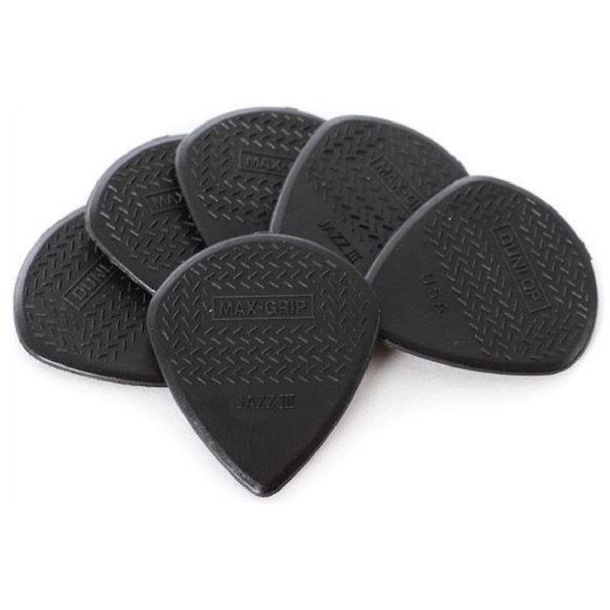 Dunlop Nylon Max Grip Jazz III Guitar Picks, Black, 471P3S, Stiffo, 6-Pack