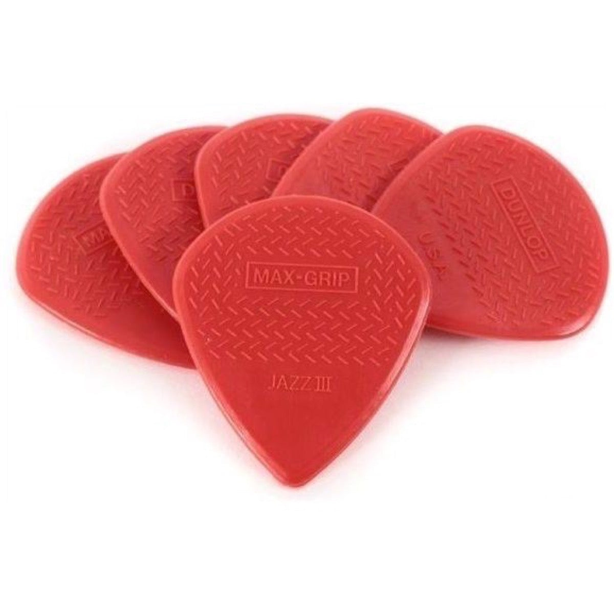 Dunlop Nylon Max Grip Jazz III Guitar Picks, Red, 471P3N, Nylon, 6-Pack