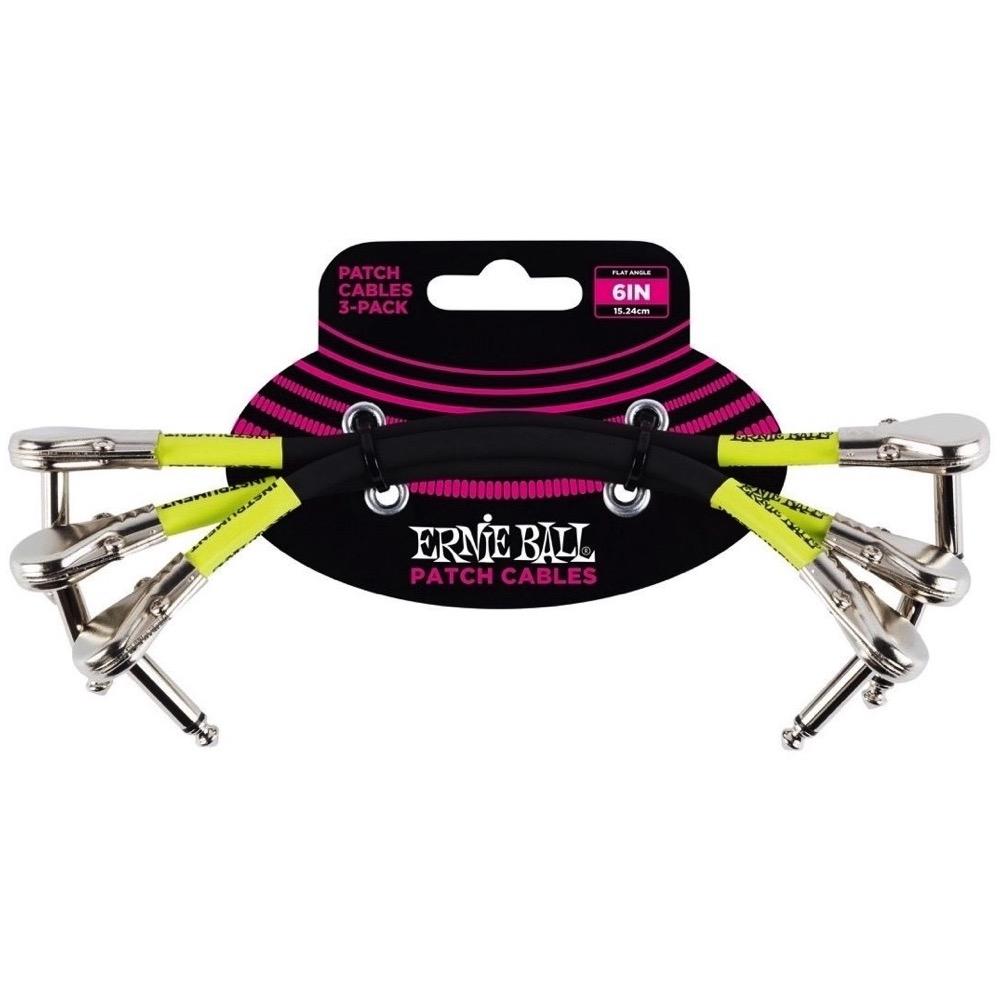 Ernie Ball Flat Patch Cables, Black, 3-Pack, 6 Inch