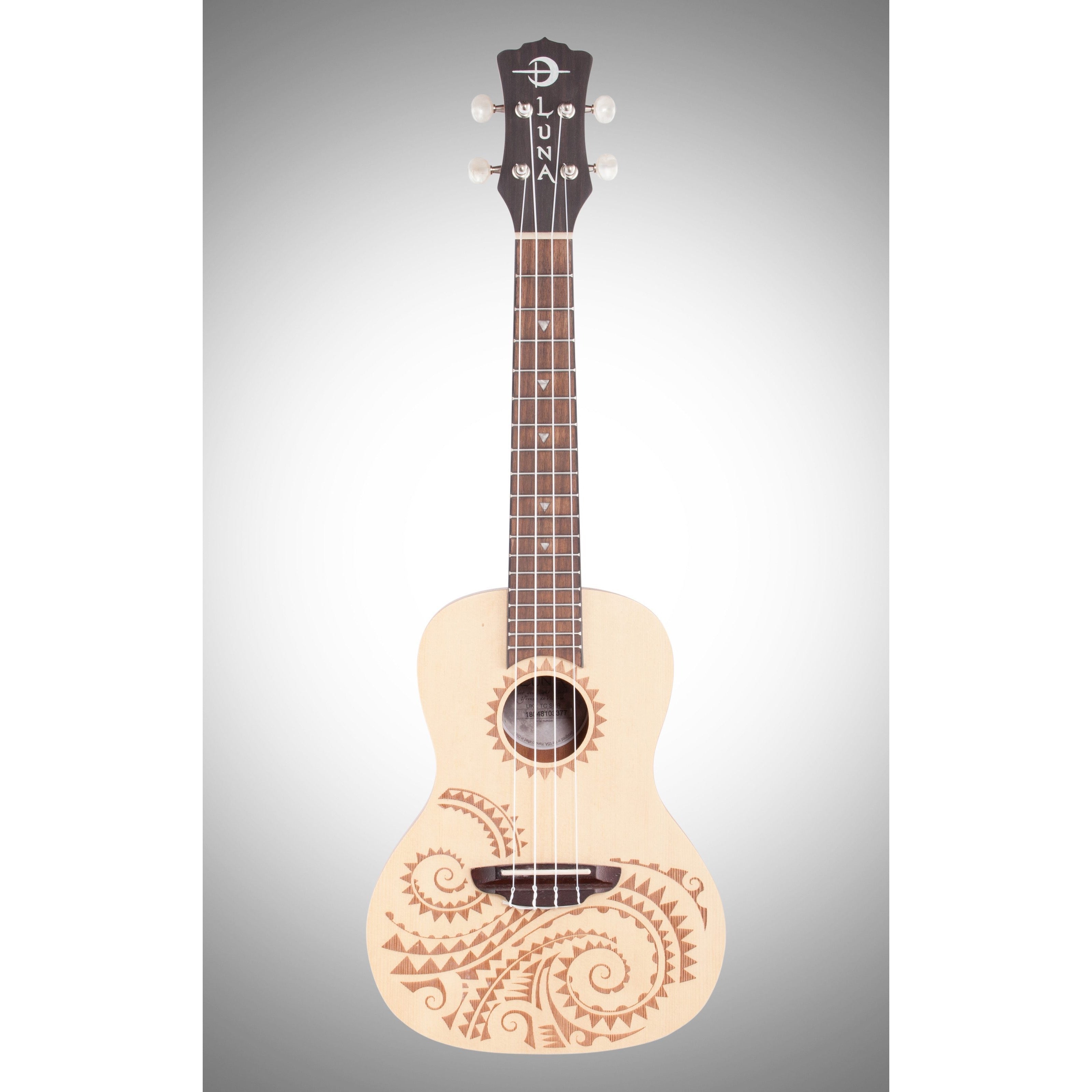 Luna Ukulele Tattoo Concert Ukulele (with Gig Bag), Spruce