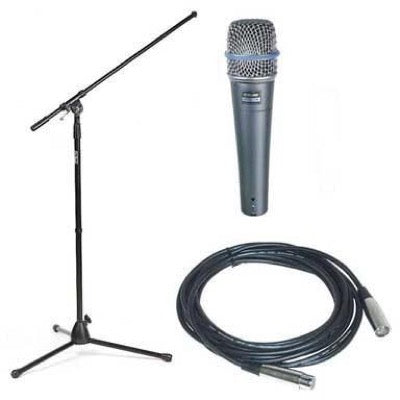 Shure Beta 57A Supercardioid Dynamic Microphone, with Tripod Boom Stand and Mic Cable (18.5 Foot)