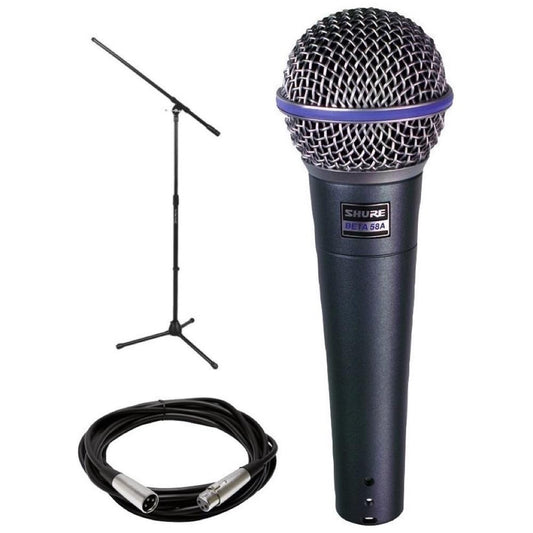 Shure Beta 58A Supercardioid Dynamic Microphone, with Tripod Boom Stand and Mic Cable (20 Foot)