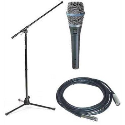 Shure Beta 87A Supercardioid Condenser Microphone, with Tripod Boom Stand and Mic Cable (18.5 Foot)