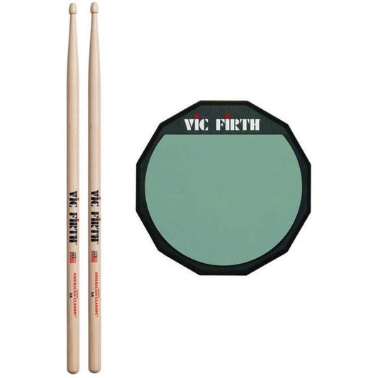 Vic Firth Soft Surface Practice Pad, Single Pad with Vic Firth Classic 5AW Sticks, 6 Inch