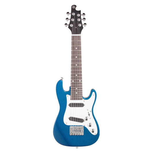 Vorson S-Style Guitarlele Travel Electric Guitar (with Gig Bag), Metallic Blue
