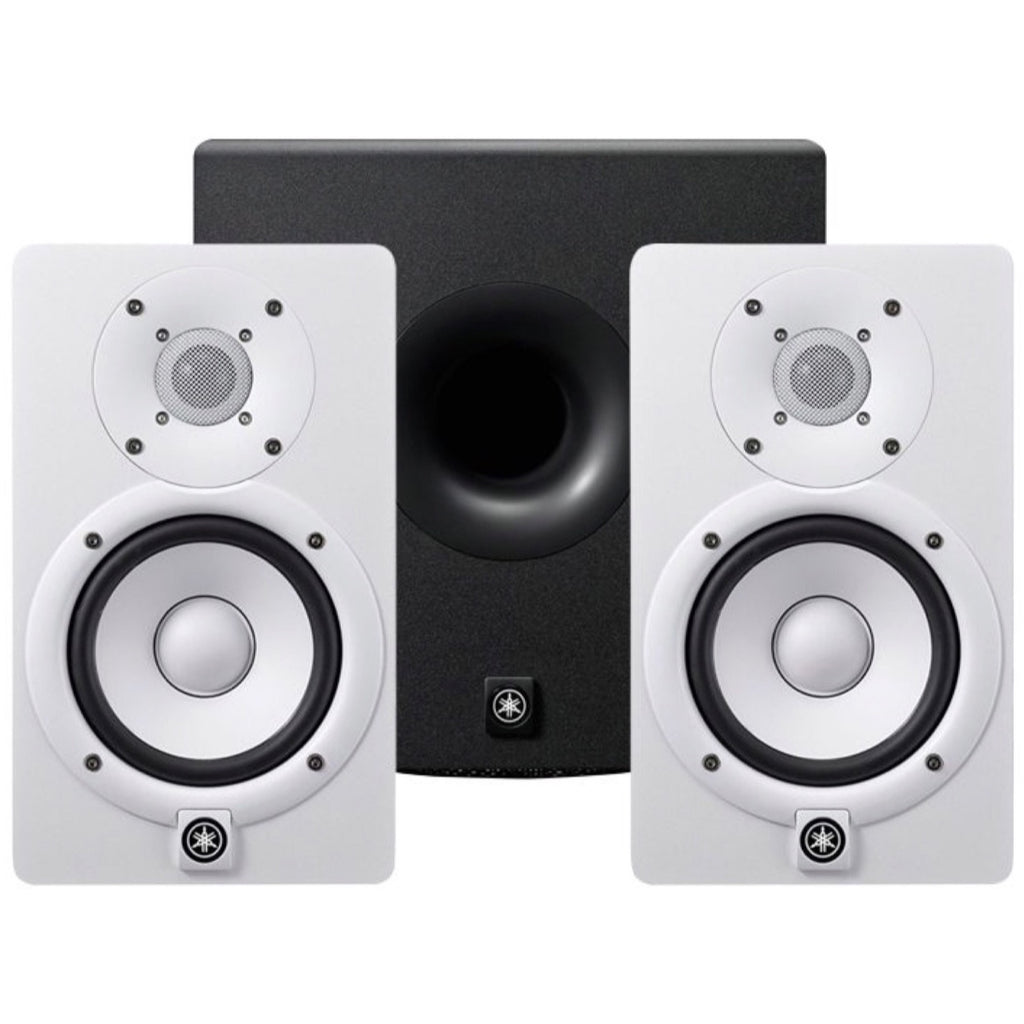 Yamaha HS5 Active Studio Monitor, White, Pair, with Yamaha HS8S Powered Studio Subwoofer