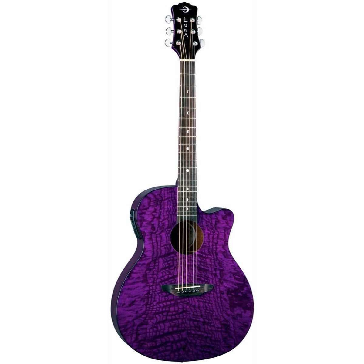 Luna Gypsy Quilt Top Acoustic-Electric Guitar, Transparent Purple