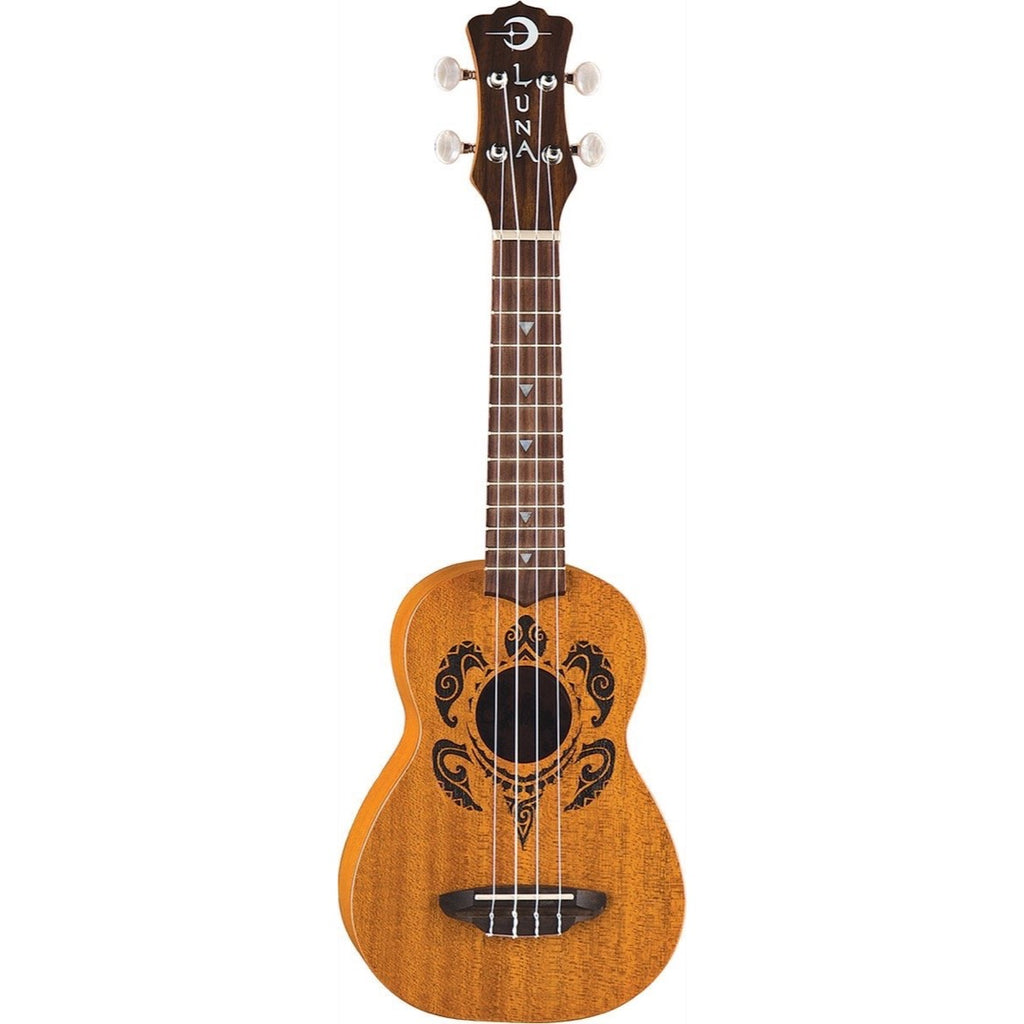 Luna Honu Soprano Ukulele (with Gig Bag), Tribal Turtle