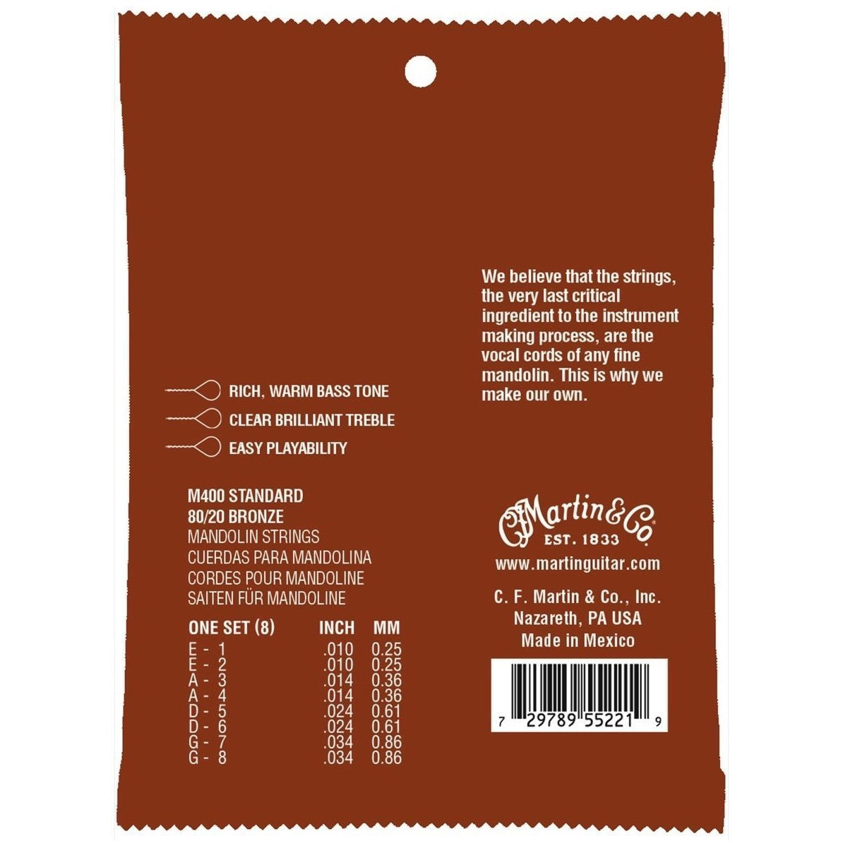 Martin M400 80/20 Bronze Standard Mandolin Strings