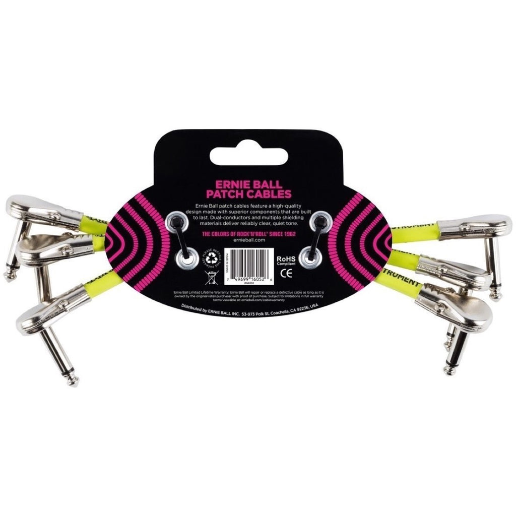 Ernie Ball Flat Patch Cables, White, 3-Pack, 6 Inch