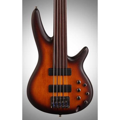 Ibanez SRF705 Portamento Fretless Electric Bass, 5-String, Brown Sunburst