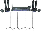 VocoPro UHF-5805 4-Channel Rechargeable Handheld Wireless Microphone System, with Microphone Stands
