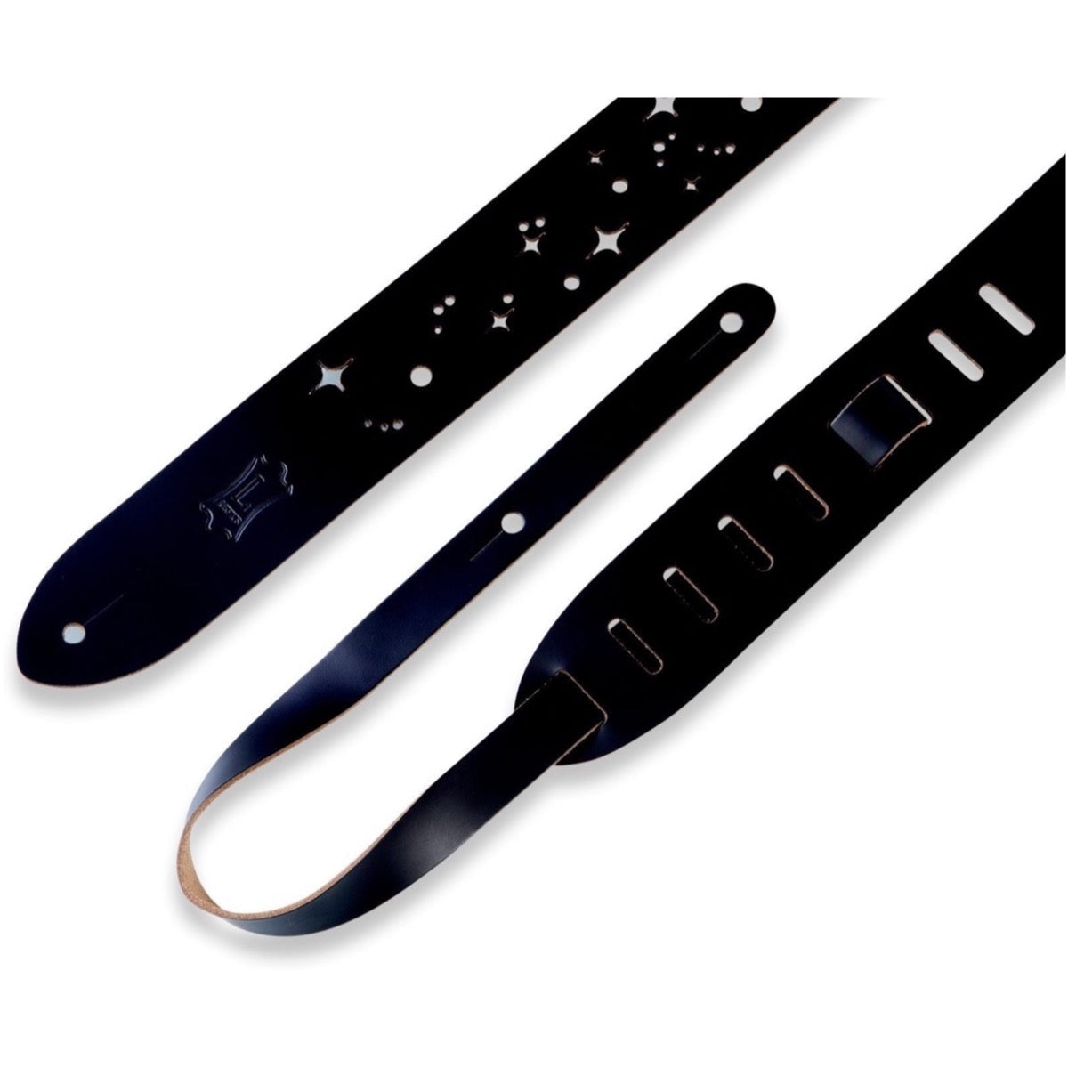 Levy's M12GSC Galaxy Punch Out Leather Guitar Strap, Black