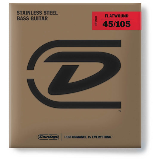 Dunlop Flatwound Stainless Steel Electric Bass Strings (Short Scale), 45-105