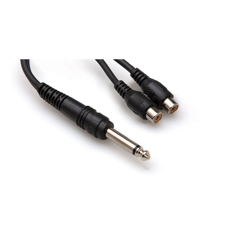 Hosa Y Cable (Mono 1/4-inch TS Male to RCA Female x 2) , YPR103, 6 Inch