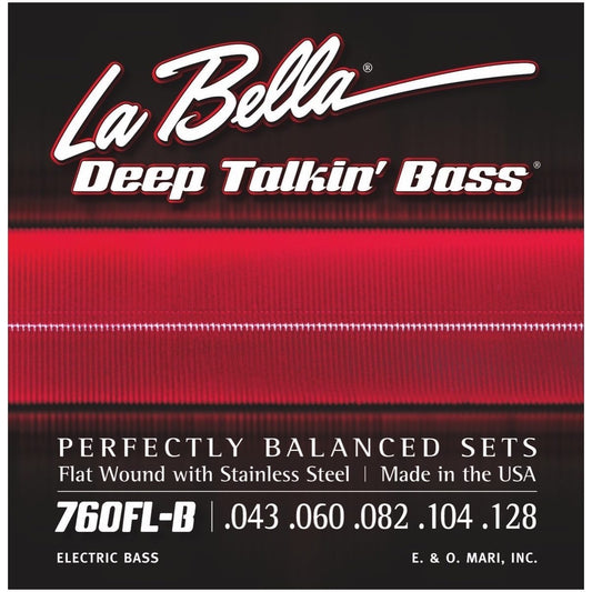 La Bella Deep Talkin Flatwound Stainless Steel 5-String Electric Bass Strings, 760FLB, 43-128, Light