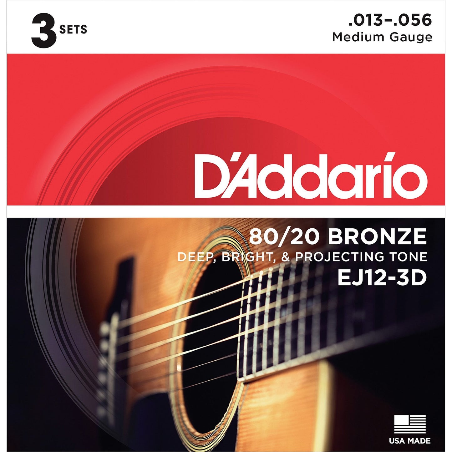 D'Addario EJ12 Medium 3-Pack of 80/20 Bronze Acoustic Guitar Strings