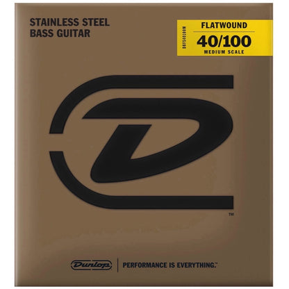 Dunlop Flatwound Stainless Steel Electric Bass Strings (Medium Scale), 40-100
