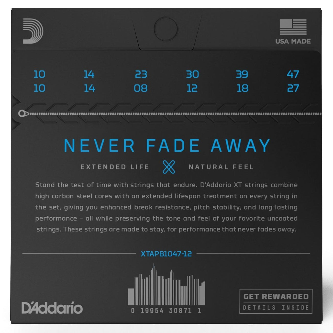 D'Addario XTAPB1047-12 Phosphor Bronze 12-String Light 10-47 Acoustic Guitar Strings Back