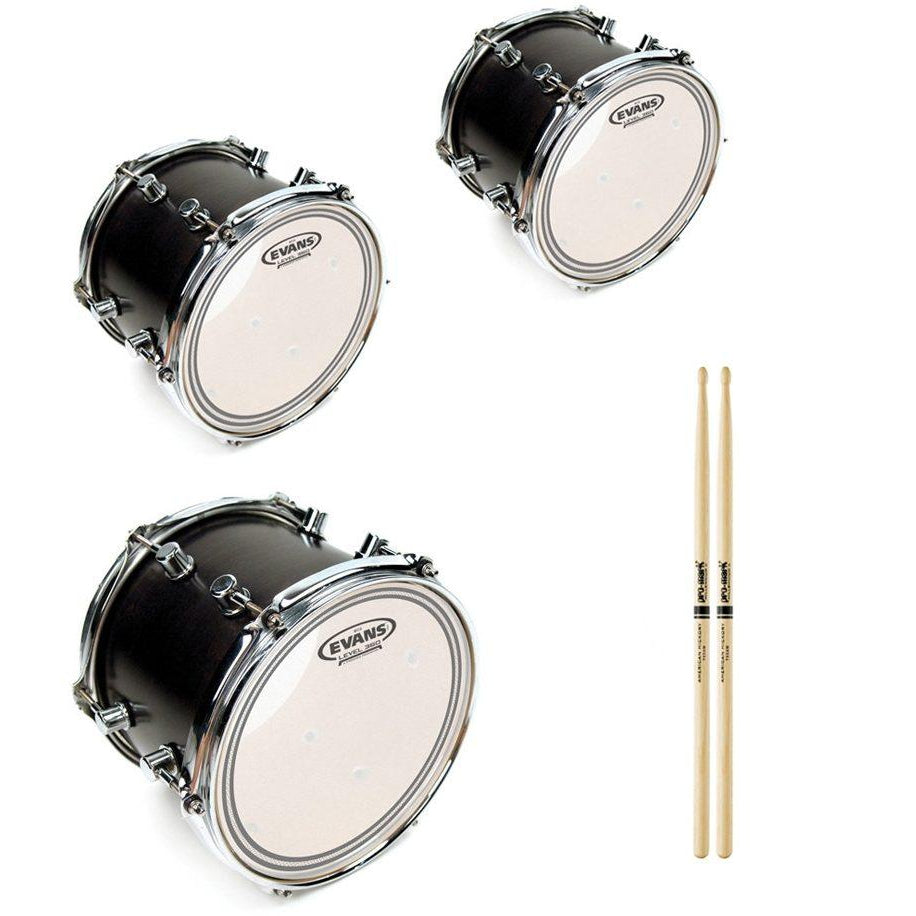 Evans EC2S Edge Control Clear Drumhead, with Drumstick Pair, Rock Tom Pack: 10, 12, 16 Inch