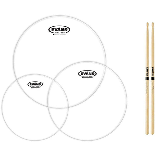 Evans Genera G2 Clear Drumhead Tom Pack, Fusion, with Drumstick Pair, 10, 12, and 14 Inch