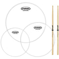 Evans Genera G2 Clear Drumhead Tom Pack, Rock with ProMark TX5AW Drum Sticks, 10, 12, 16 Inch