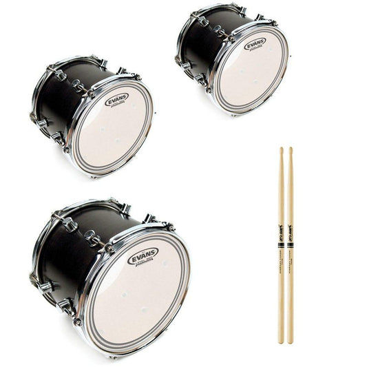 Evans EC2S Edge Control Clear Drumhead, with Drumstick Pair, Fusion Tom Pack: 10, 12, 14 Inch