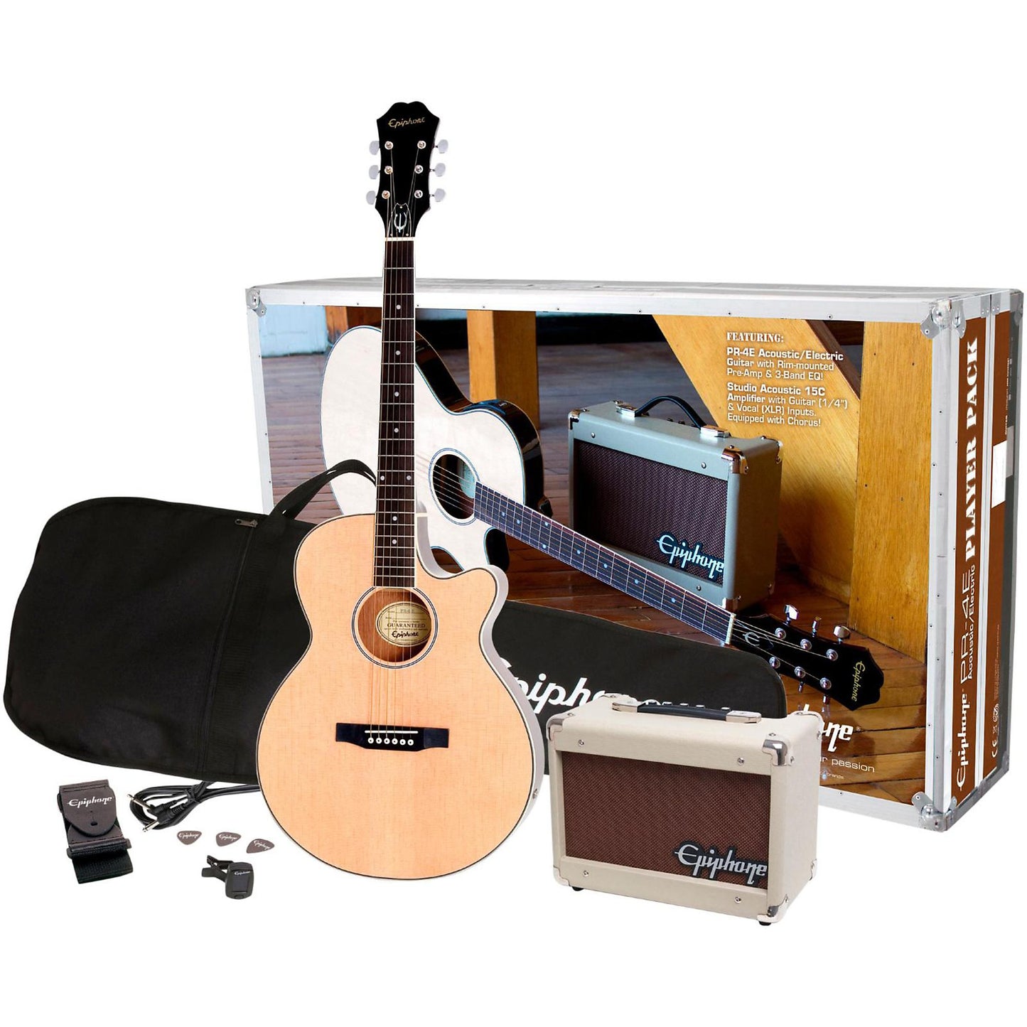 Epiphone PR-4E Acoustic-Electric Guitar Player Package, Natural