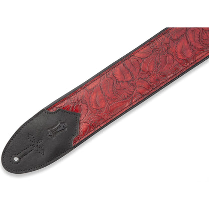 Levy's 3 Inch Wide Embossed Leather Guitar Strap, Geranium Merlot, M4WP-003