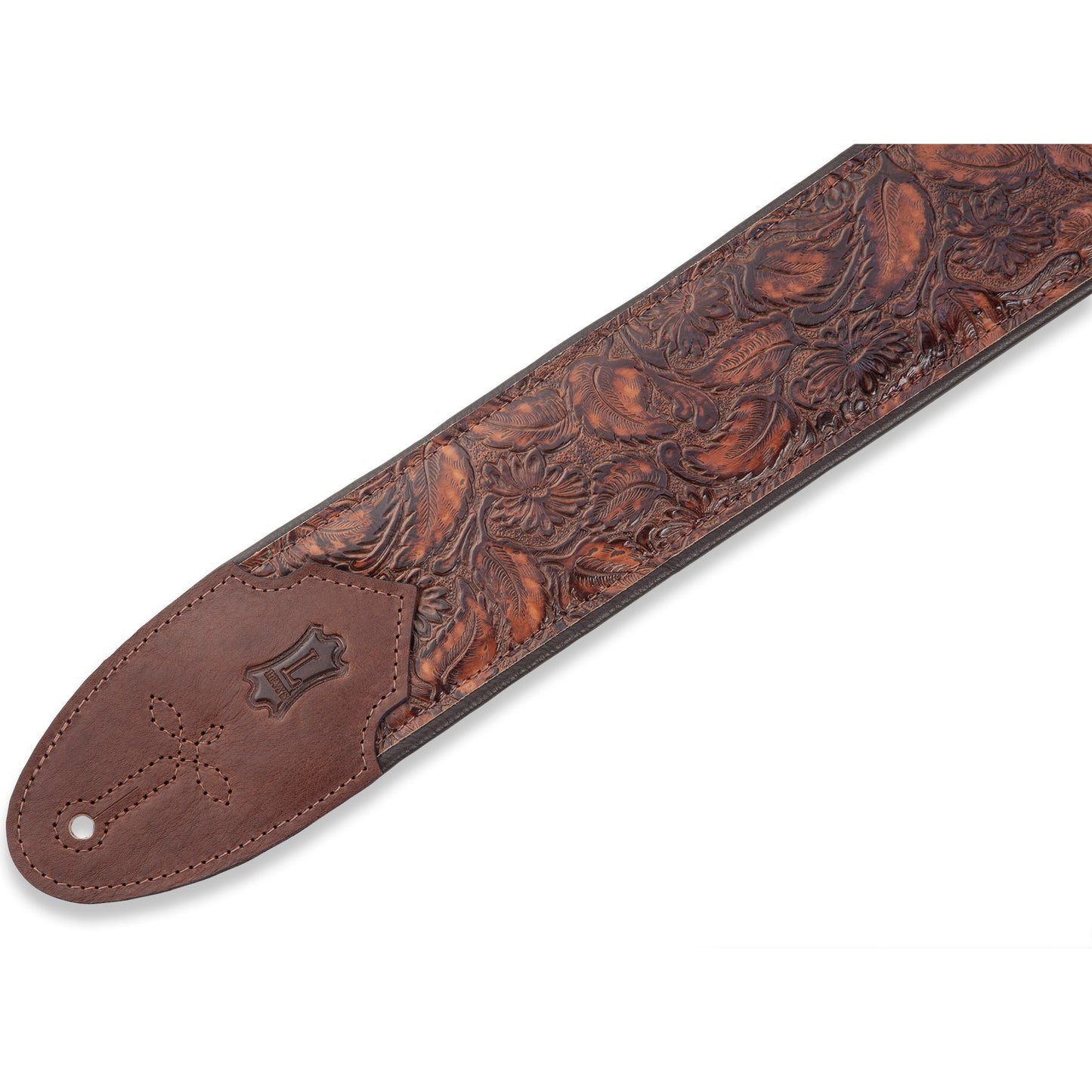 Levy's 3 Inch Wide Embossed Leather Guitar Strap, Whiskey, M4WP-006