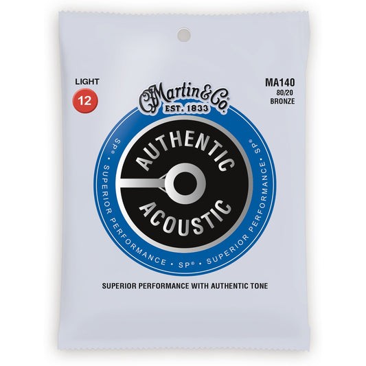 Martin Authentic SP 80/20 Bronze Acoustic Guitar Strings, MA140, Light