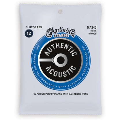 Martin Authentic SP 80/20 Bronze Acoustic Guitar Strings, MA240, Bluegrass