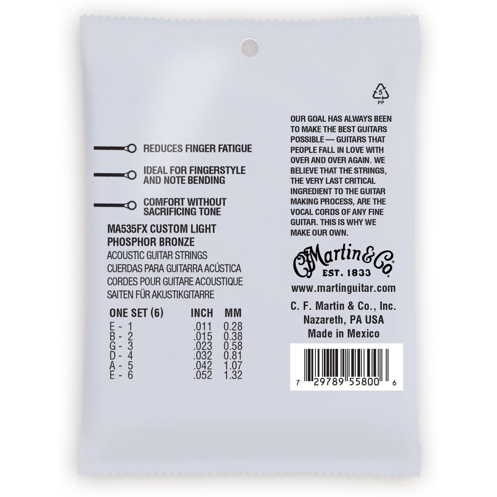 Martin MA535FX Authentic Acoustic Flexible Core Phosphor Bronze Custom Light Acoustic Guitar Strings