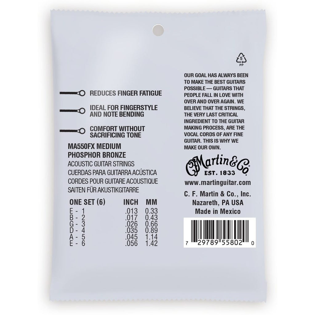 Martin MA550FX Authentic Acoustic Flexible Core Phosphor Bronze Custom Medium Acoustic Guitar Strings