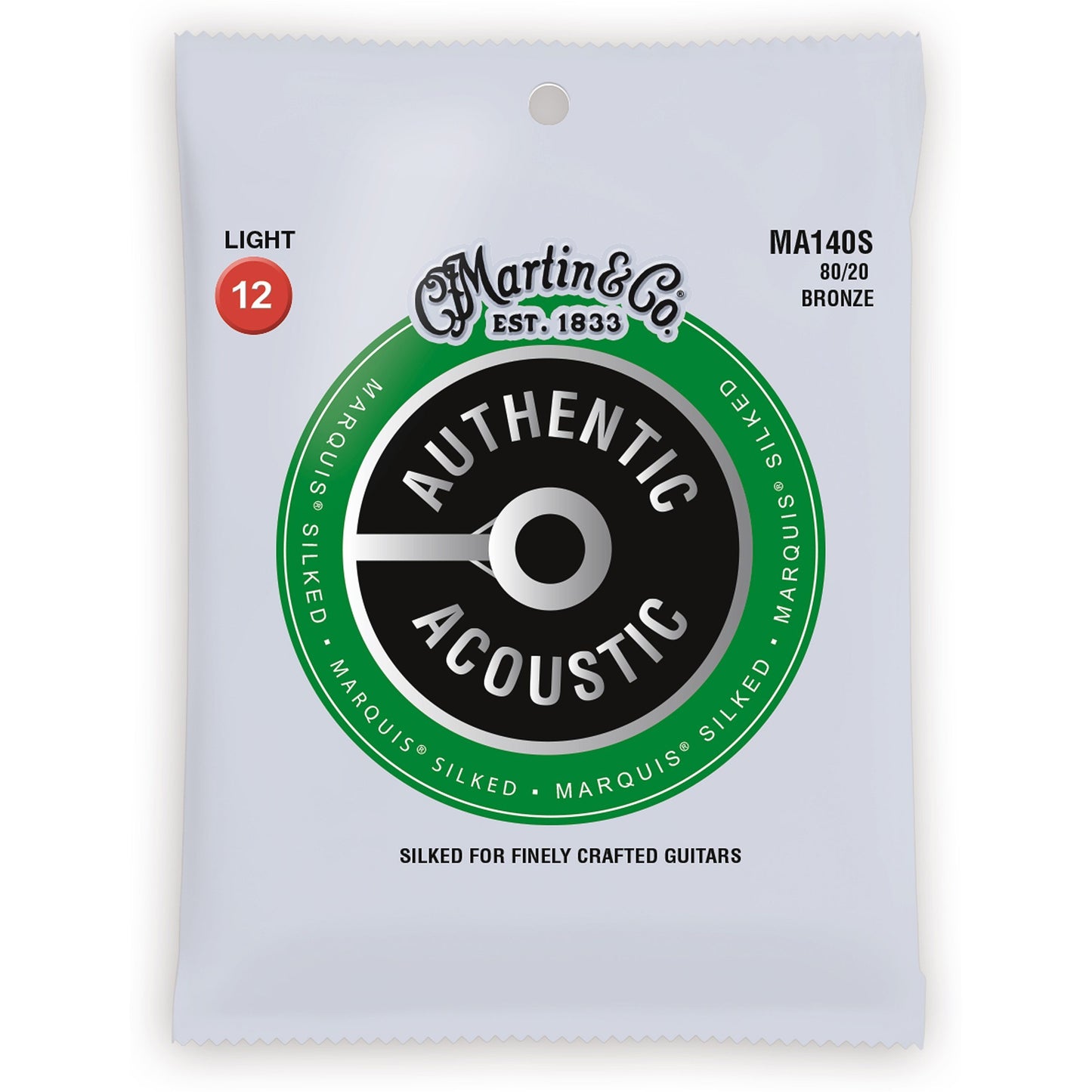 Martin Authentic Marquis Silked 80/20 Bronze Acoustic Guitar Strings, MA140S, Light