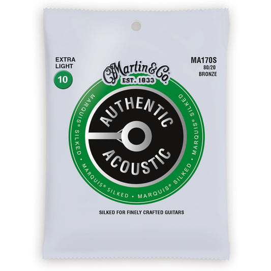 Martin Authentic Marquis Silked 80/20 Bronze Acoustic Guitar Strings, MA170S, Extra Light