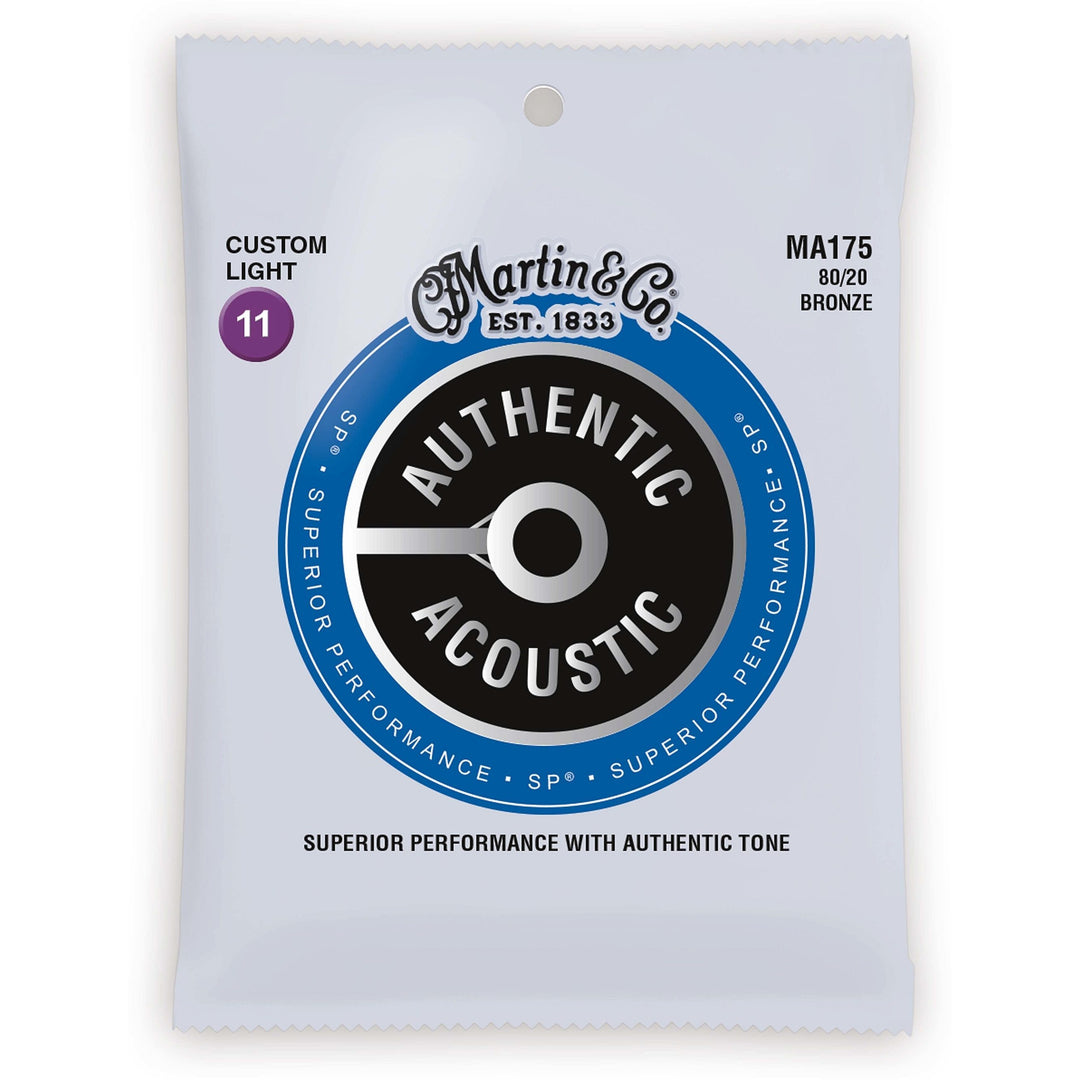 Martin Authentic SP 80/20 Bronze Acoustic Guitar Strings, MA175, Custom Light