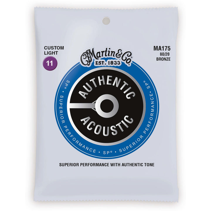 Martin Authentic SP 80/20 Bronze Acoustic Guitar Strings, MA175, Custom Light