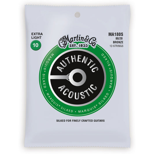 Martin Authentic Marquis Silked 80/20 Bronze 12-String Acoustic Guitar Strings, MA180S, Extra Light
