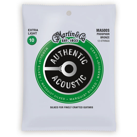 Martin Authentic Marquis Silked Phosphor Bronze 12-String Acoustic Guitar Strings, MA500S, Extra Light