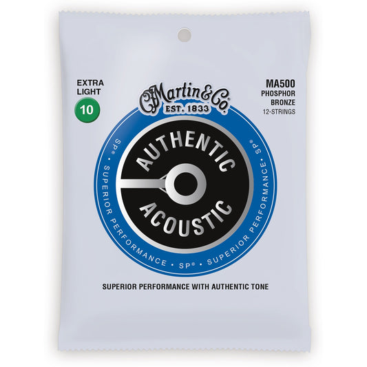 Martin Authentic SP Phosphor Bronze 12-String Acoustic Guitar Strings, MA500, Extra Light