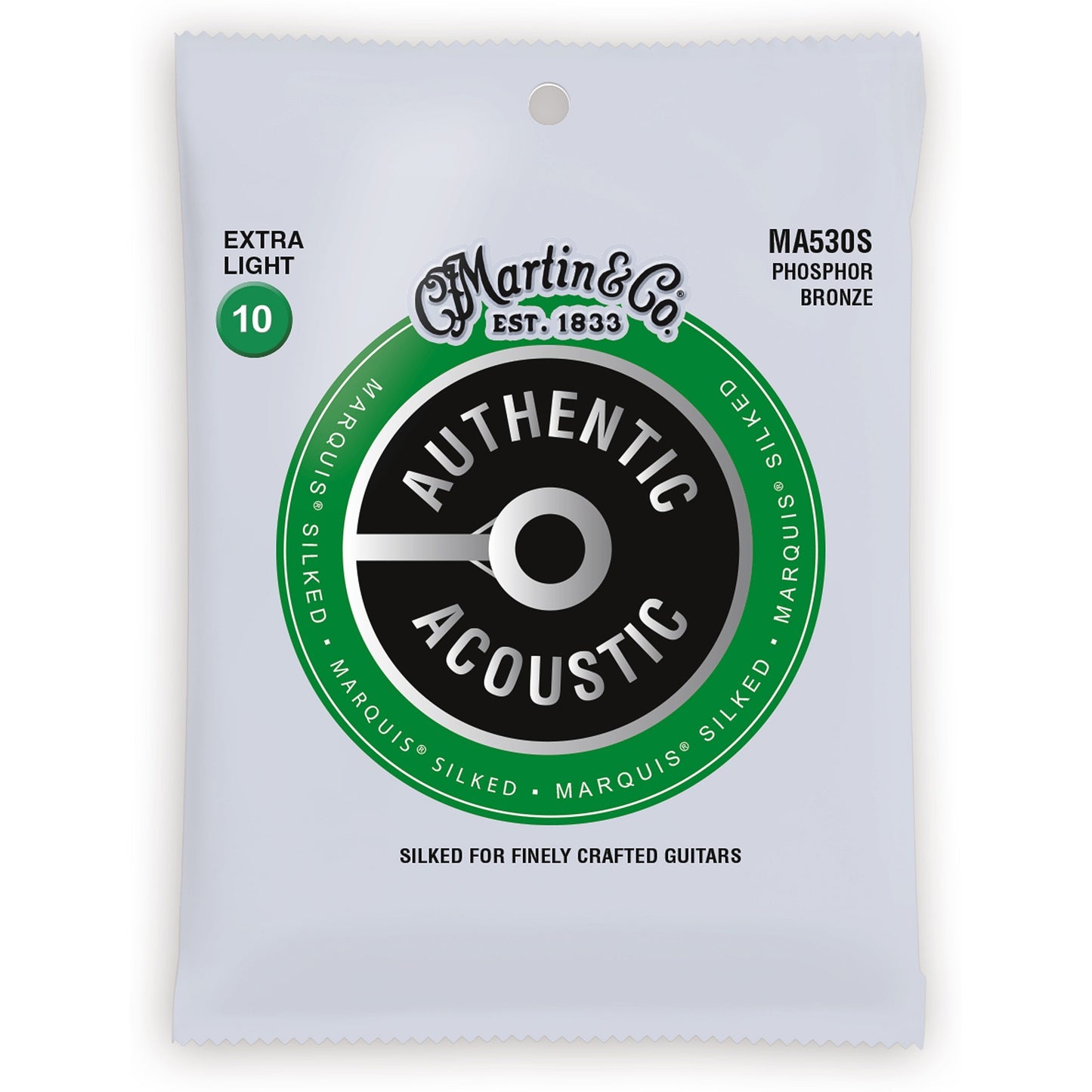 Martin Authentic Marquis Silked Phosphor Bronze Acoustic Guitar Strings, MA530S, Extra Light