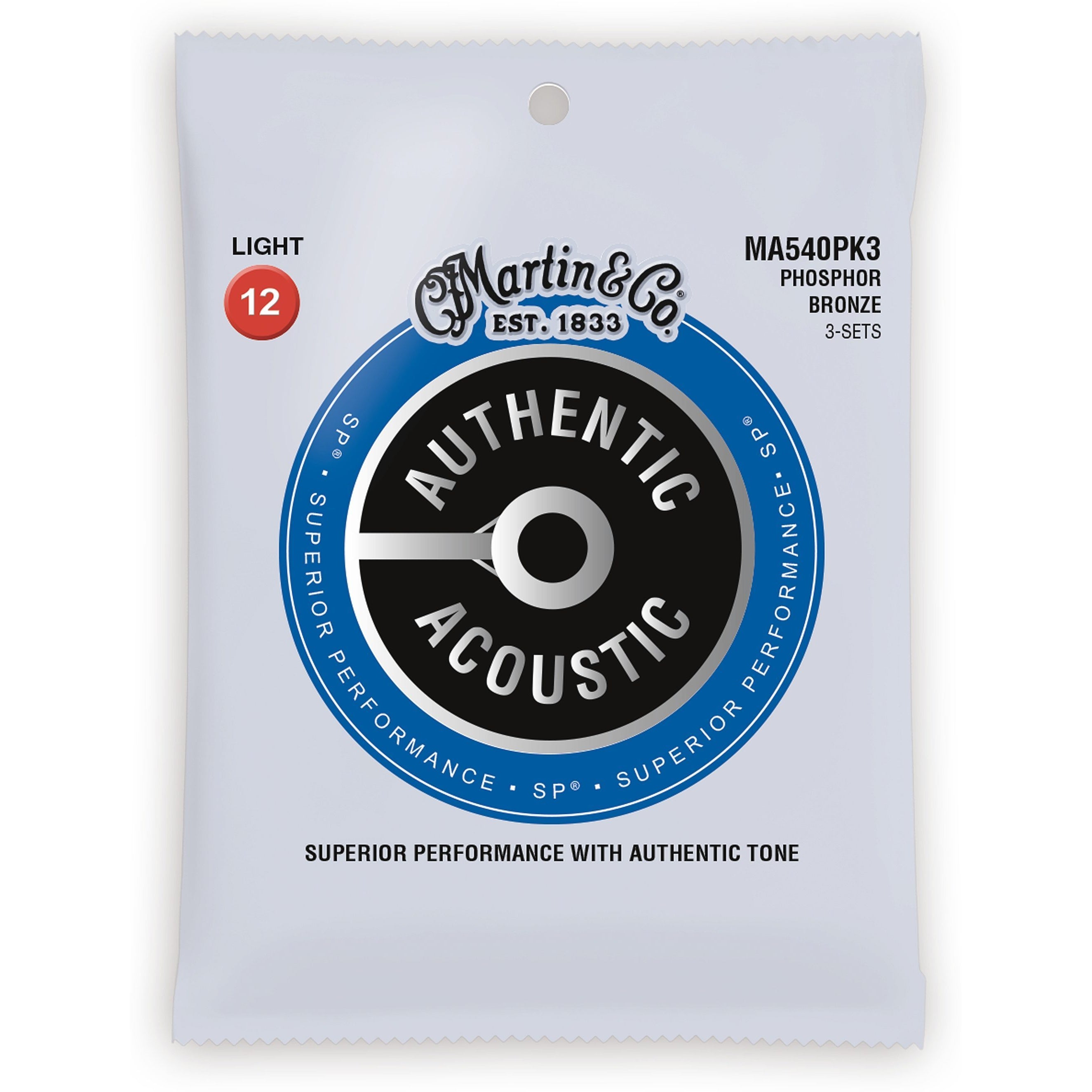 Martin MA540 Authentic SP Phosphor Bronze Light Acoustic Guitar Strings, 3-Pack