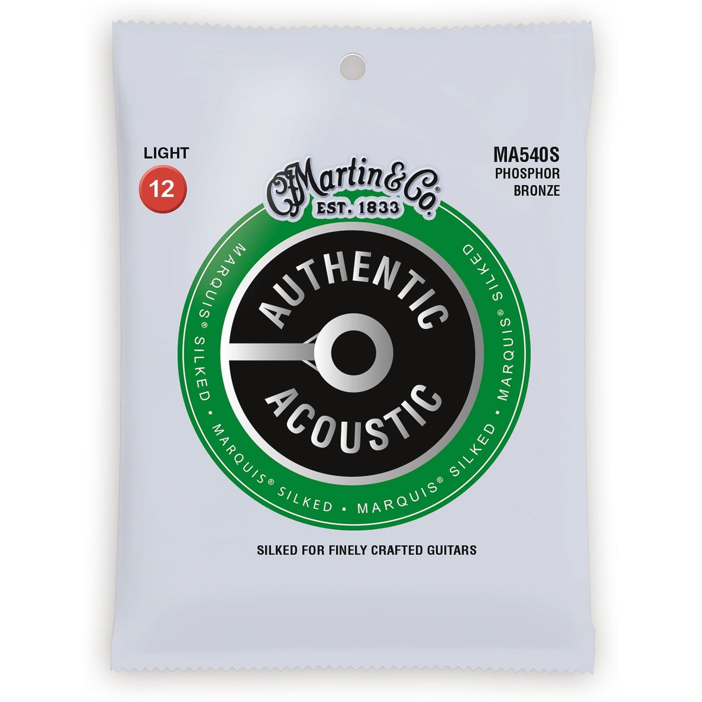 Martin Authentic Marquis Silked Phosphor Bronze Acoustic Guitar Strings, MA540S, Light