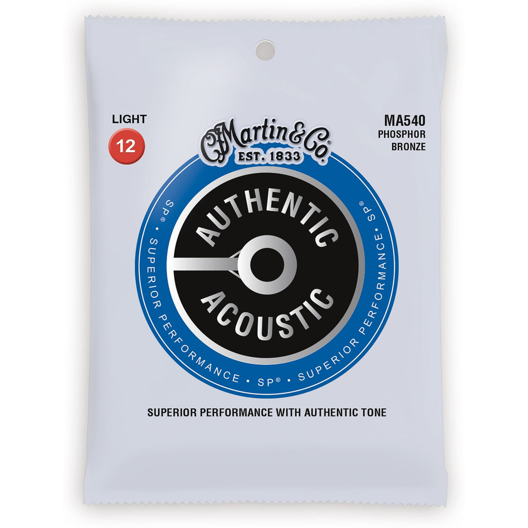 Martin Authentic SP Phosphor Bronze Acoustic Guitar Strings, MA540, Light