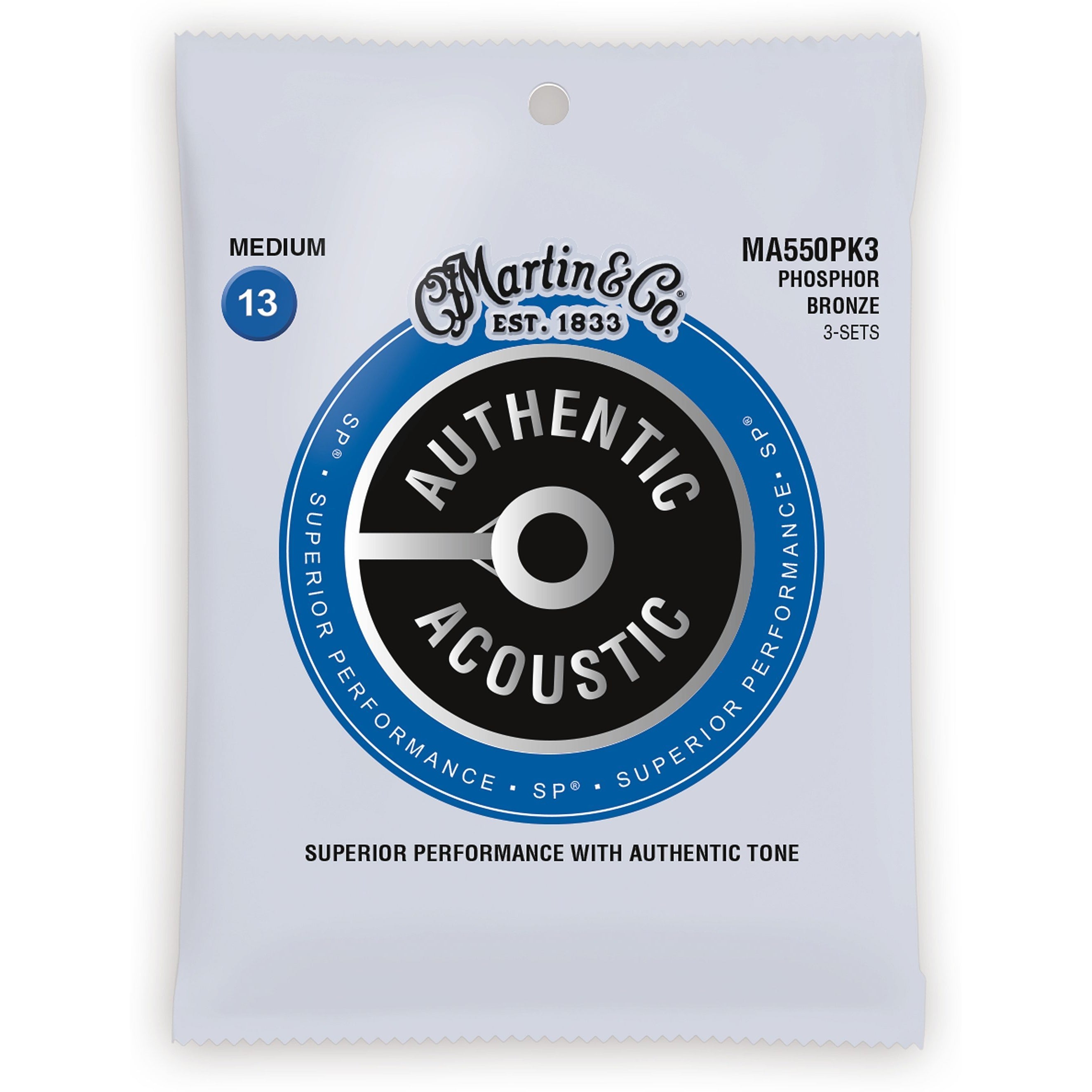Martin MA550 Authentic SP Phosphor Bronze Medium Acoustic Guitar Strings, 3-Pack