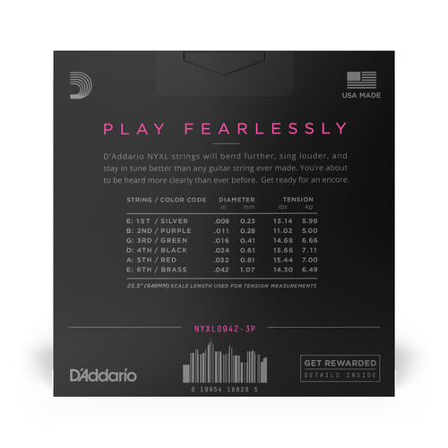 D'Addario NYXL09423P Super Light 3-Pack of Nickel Wound Electric Guitar Strings