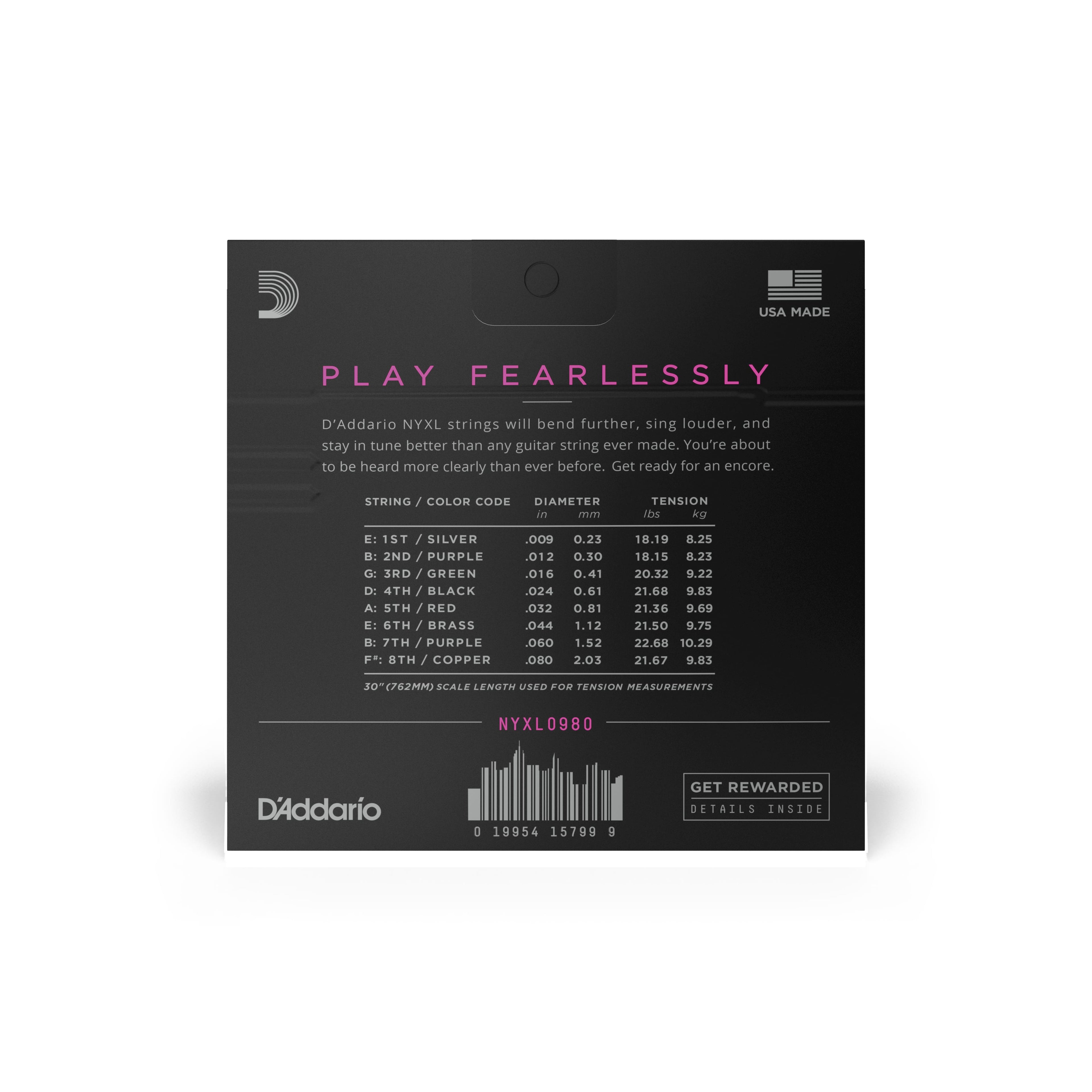 D'Addario NYXL0980 Nickel Wound 8-String Super Lite Electric Guitar Strings